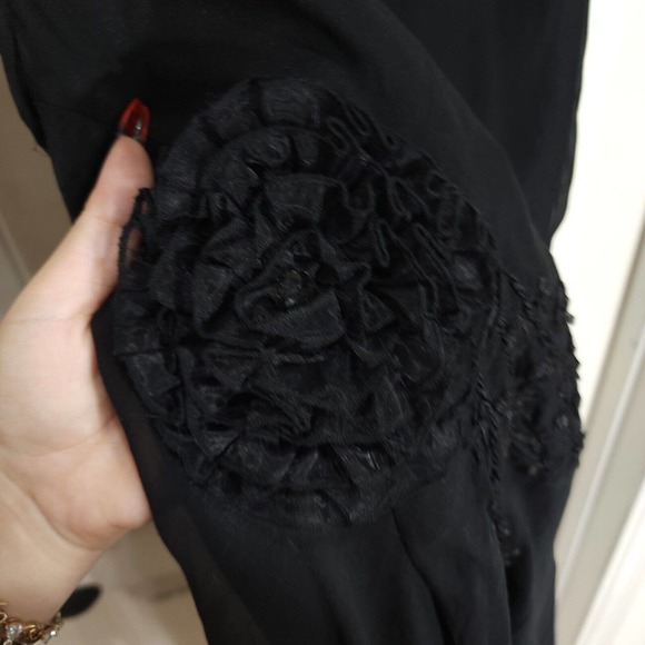 Sue Wong Womens Slip Dress Black Silk Rosette Midi Peasant Vtg 90s Y2K Fairy 14 - Picture 7 of 12